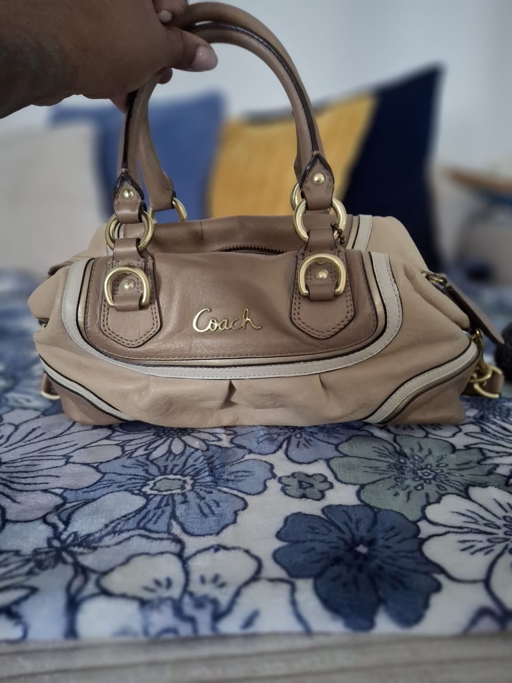 Coach Tan Leather Satchel with Gold Hardware